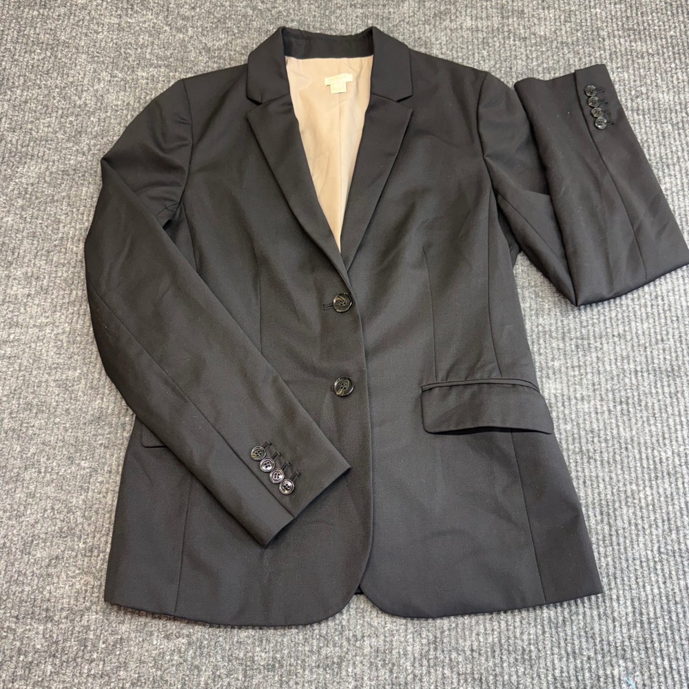 J Crew 6 Black Wool‎ Blend Blazer Tailored 2 Button Career Classic Jacket